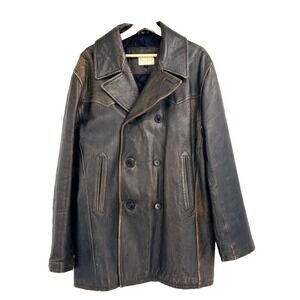 VTG Michael Hoban Leather Jacket Men's M Distressed Brown Double Breasted Coat